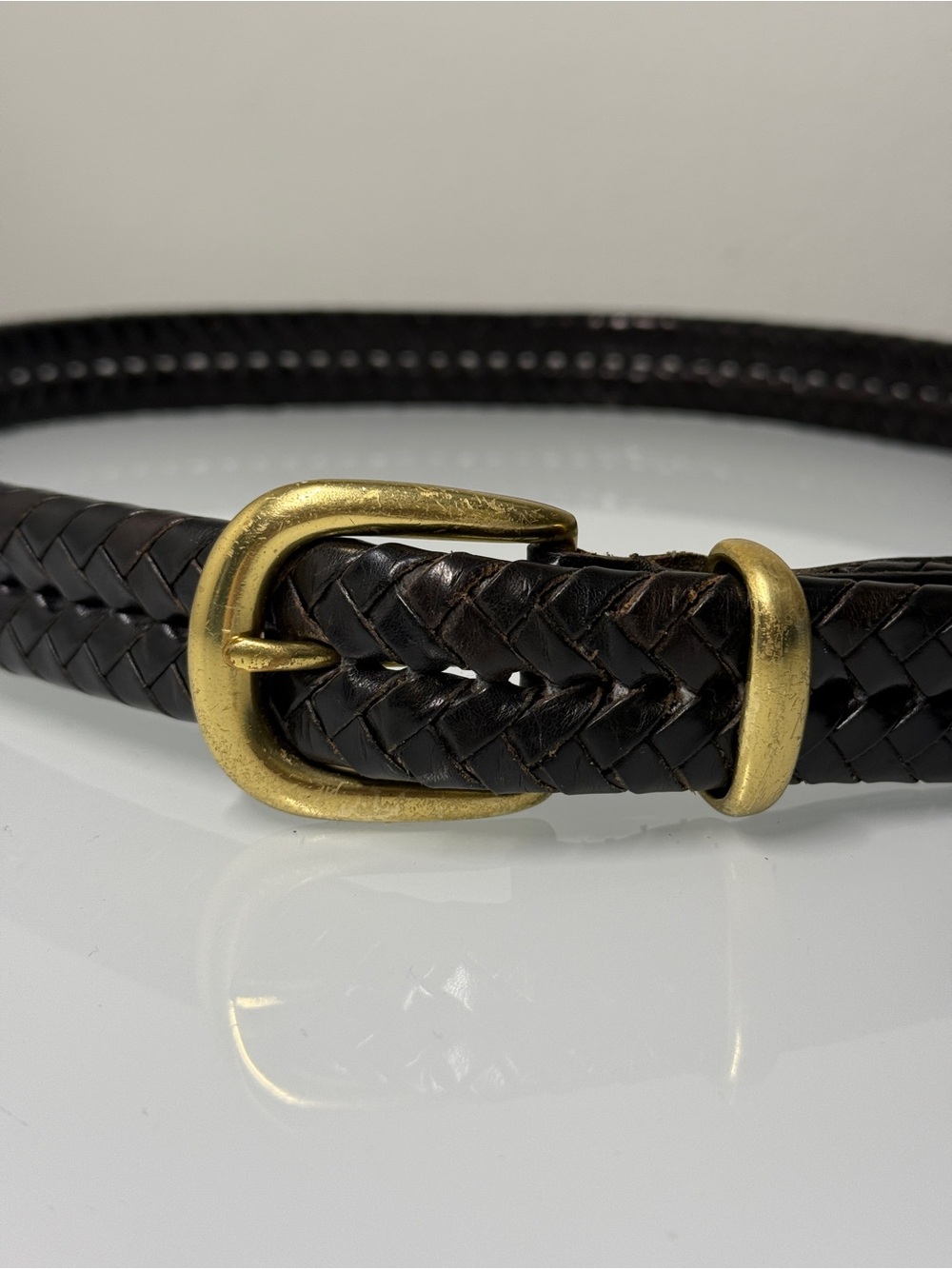 Vintage 90s Coach Braided Black Leather Belt Solid Brass 5922 Unisex Men 36”